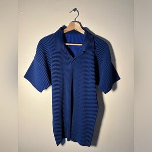 Issey Miyake Navy Ribbed Casual Shirt